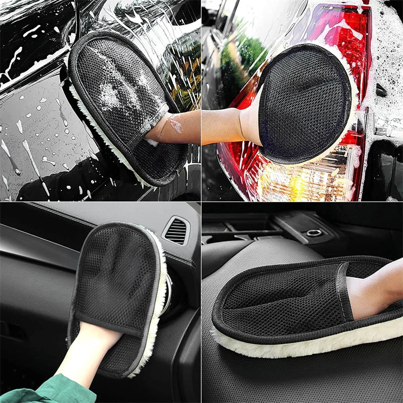 ISGTDRM Car Cleaning Sponge Glove Car Polishing Washing Mitt Gloves Microfibre Wash For Automotive Kitchen Homes Cleaner Wool