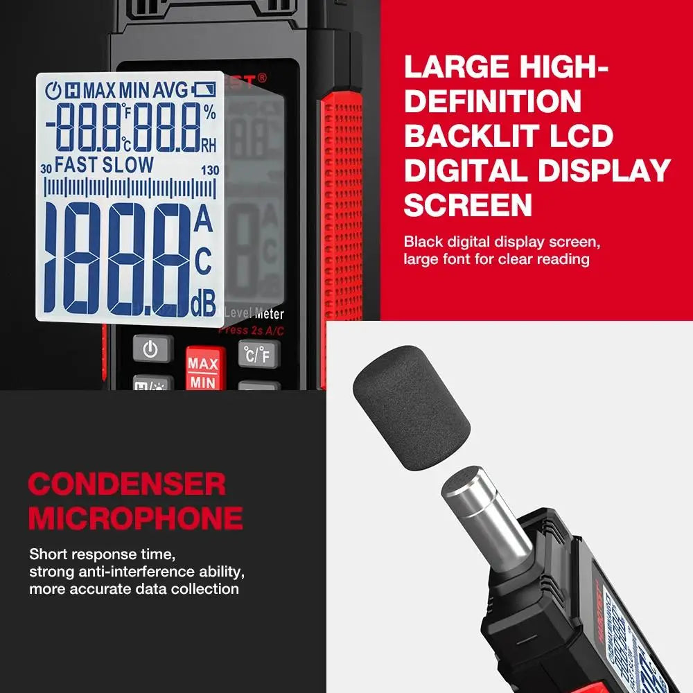 HABOTEST HT602A Sound Level Meter Digital Handheld DB Meter HT602B Noise Audio Level Meter 30-130dB Decibels Mini Sound Meter