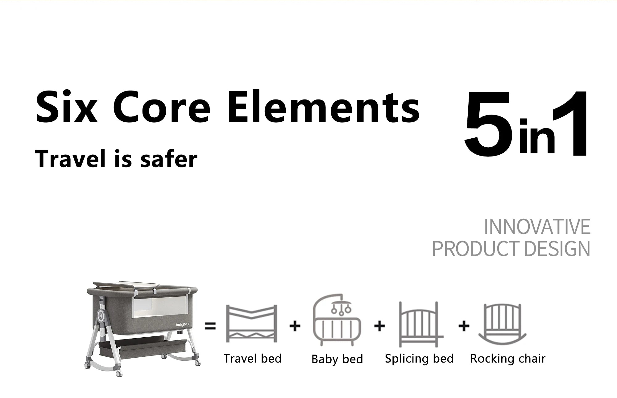 5-in-1 Baby Crib with Adjustable Height, Rocking Mode, Mosquito Net and Storage
