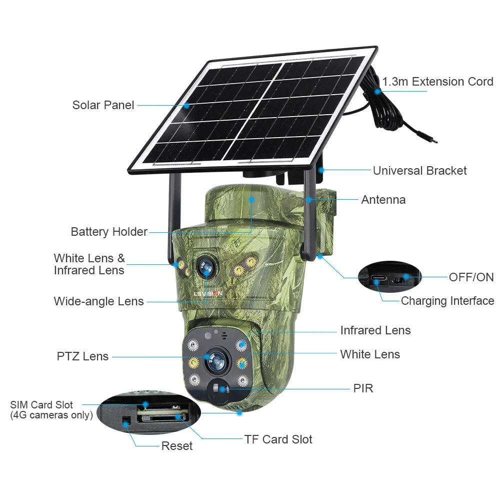 4K Solar Security Camera with 360° PTZ, 4G/WiFi & Dual Screen
