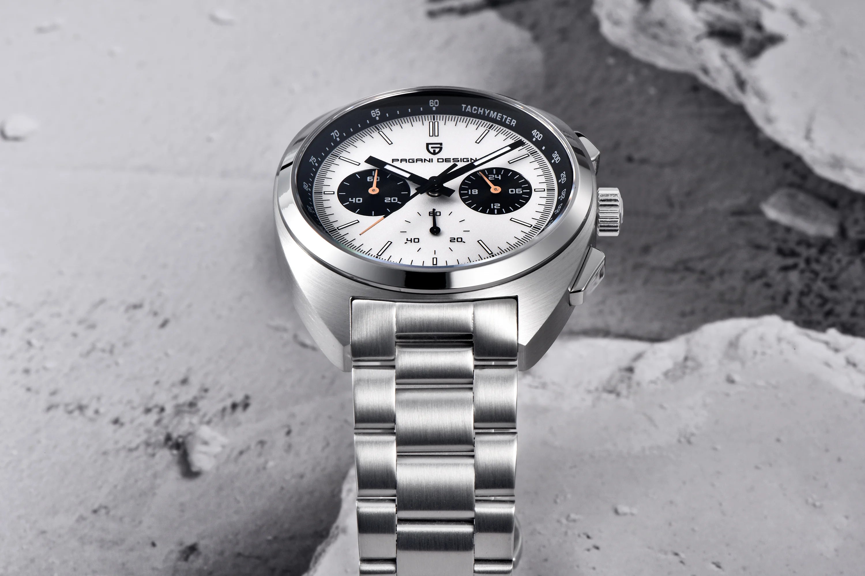 Retro Panda urskive kronografur med safirglas