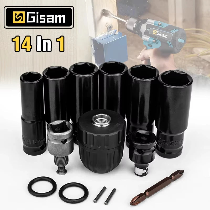 Electric Impact Wrench Socket Adapter Kit – 14‑Piece Set