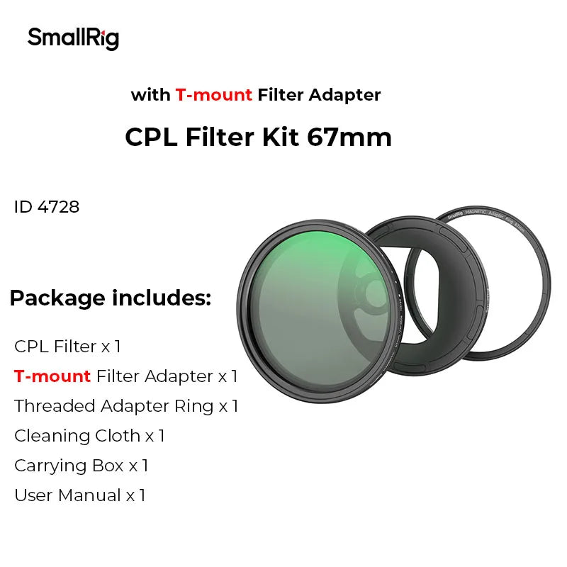 SmallRig 5-in-1 Attachable Filter Kit VND 2-32 & CPL & 1/4 Effect Black Mist (67mm) with VND, CPL, and Black Mist Filters 4726