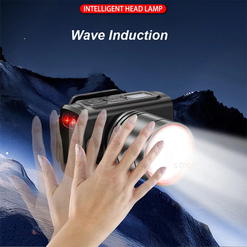 Rechargeable Headlamp Super Bright Head Light Motion Sensor Front Led Head Flashlight Waterproof Outdoor Camping Flashing
