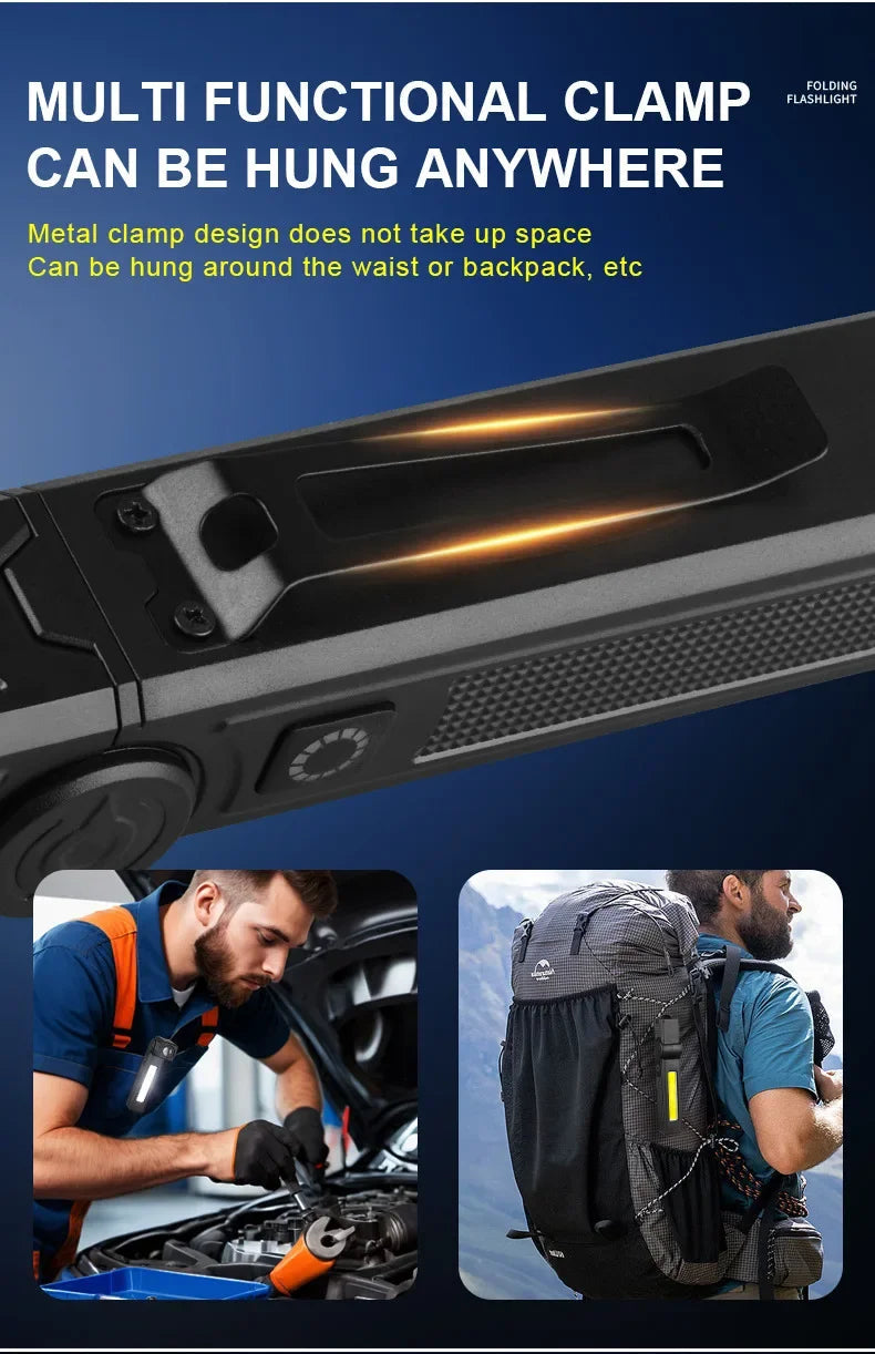 USB Rechargeable LED Work Light 1000 Lumens COB Lantern with Power Capacity Indicator Handled Flashlight for Outdoor Car Repair