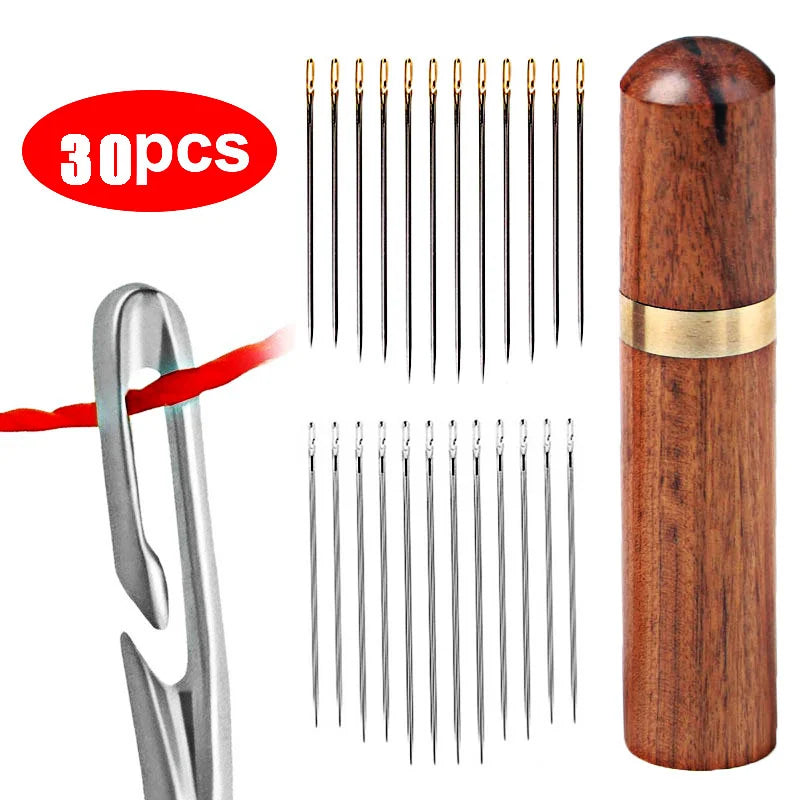 Self-Threading Hand-Sewing Needles with Case - 30 Pieces