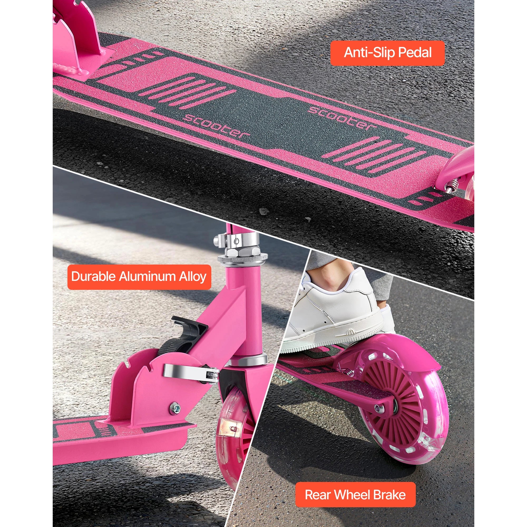 SucceBuy Kick Scooter gyerekeknek 3歲+, 2 keréken, összecsukható, kúszó járgány lányoknak és fiúknak, állítható magasságú kormány 110 lb-ig (kb. 50 kg)ig