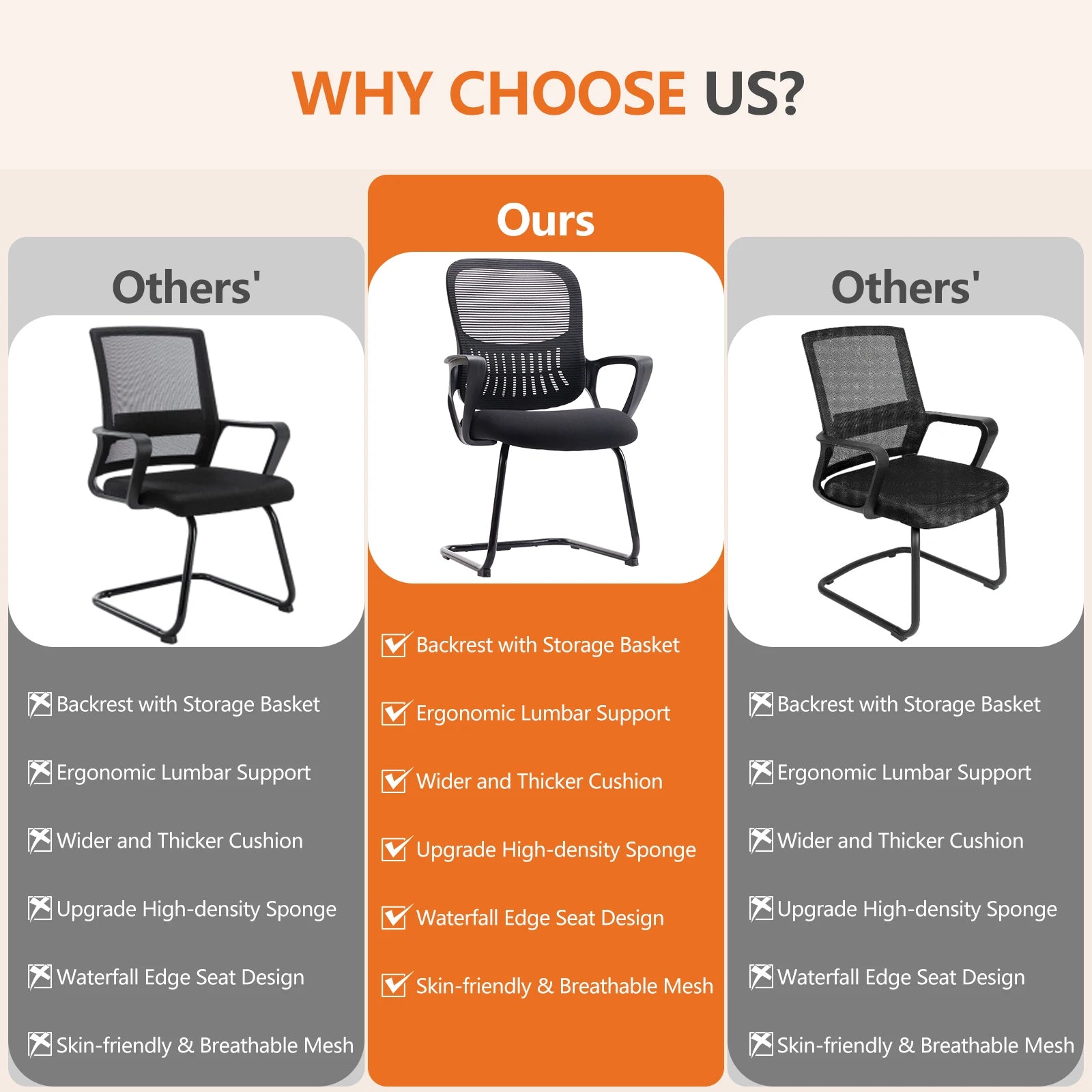 Ergonomic Office Chair No Wheels with Mesh Lumbar Support