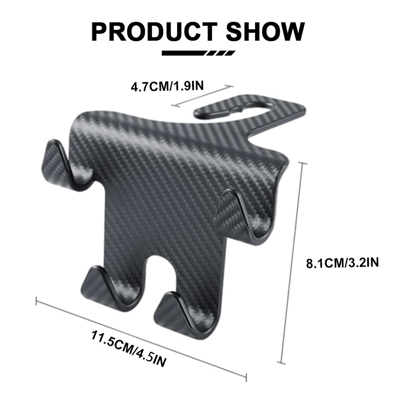 SEAMETAL Multifunctional Car Hook Headrest Seat Back Hanging Hook Carbon Fiber Decoration Large Load-Bearing Hanger for Rear Row