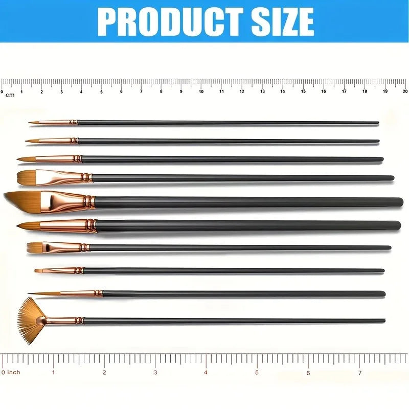 12pc Nylon Brush Set for Watercolor, Acrylic & Oil Painting