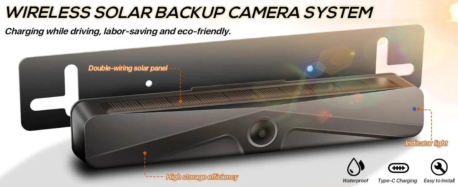 GreenYi Wireless Solar Energy 5G WiFi HD 1080P Rear/Front License Camera with Built-in 4800mAh Battery for iPhone For Car Van RV