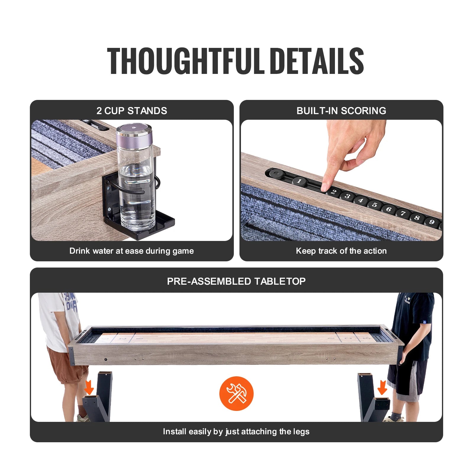 Tavolo Shuffleboard LED da 9 piedi con gioco di bowling set 2 in 1
