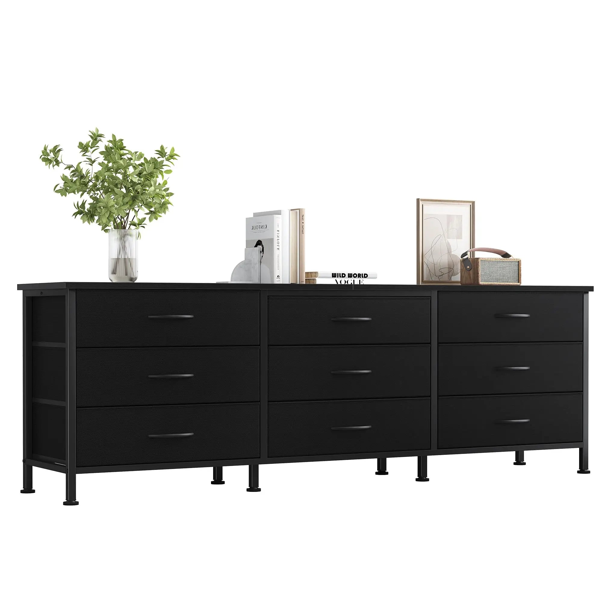 Modern TV Stand with 9 Fabric Drawers for Up to 75 Inch TVs