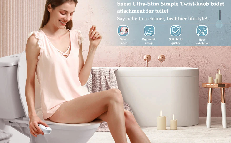 Toilet Seat Bidet Attachment Ultra-Slim Double Nozzle Adjustable Water Pressure Non-Electric Sprayer