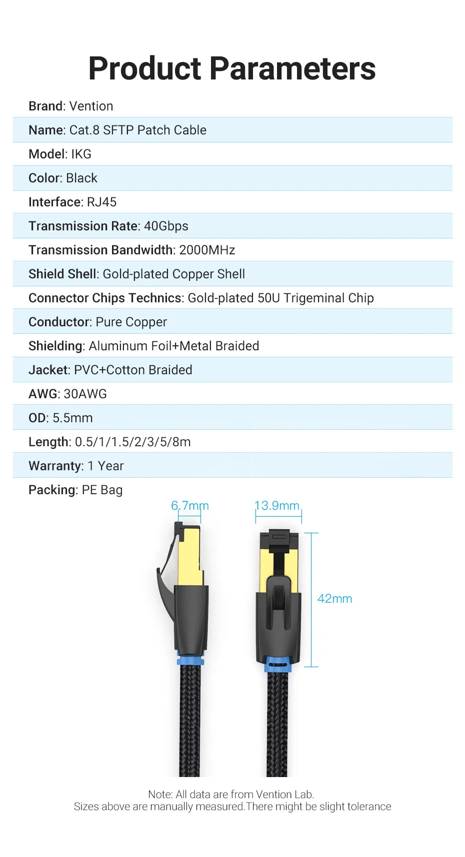 Braided Cat8 RJ45 Ethernet Cable - Length Options