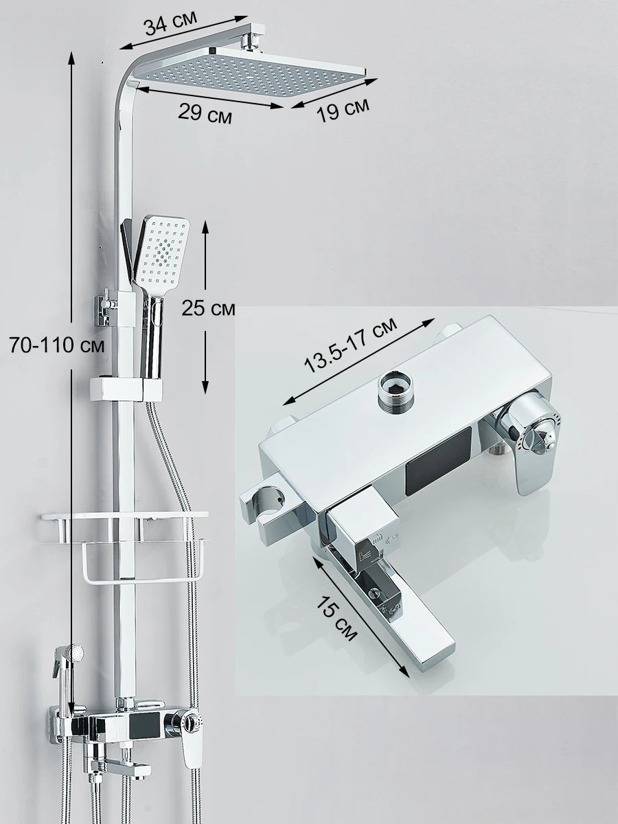 Black Digital Display Thermostatic Shower Faucet Set