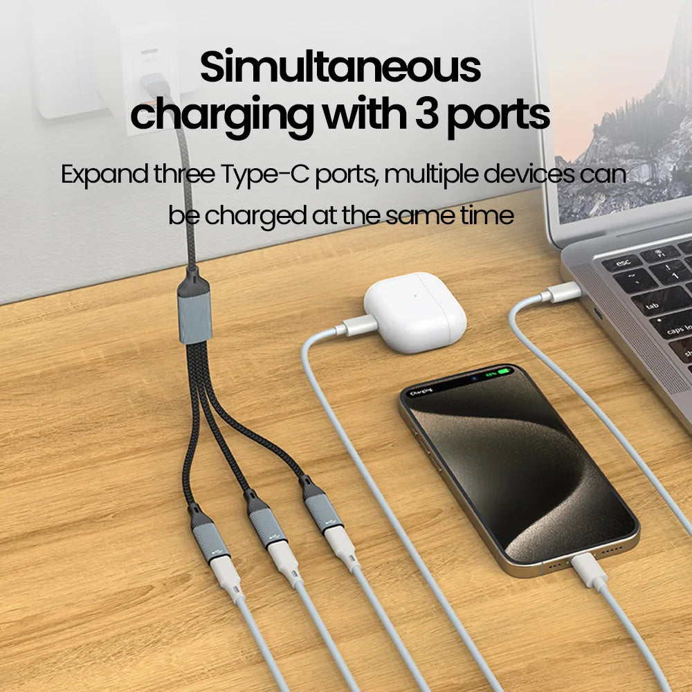 USB-keskitinkaapeli, jossa on 2 tai 3 USB-C-liitäntää