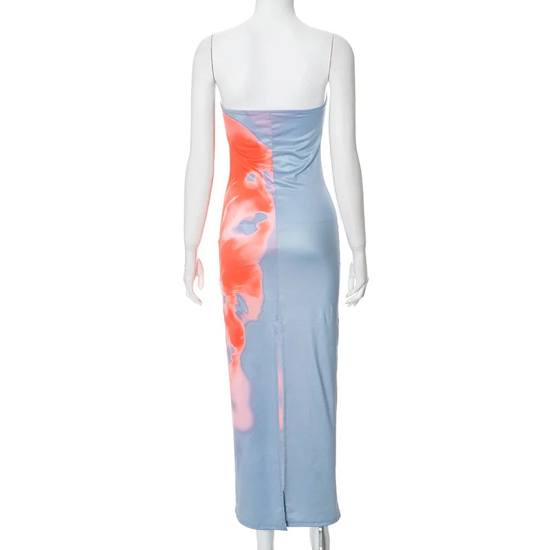 Nyomtatott pánt nélküli sztreccs ruha
