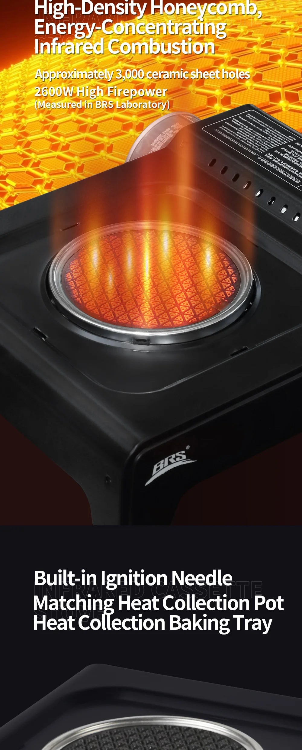 BRS 2600W Infrared Camping Gas Stove with Electronic Ignition