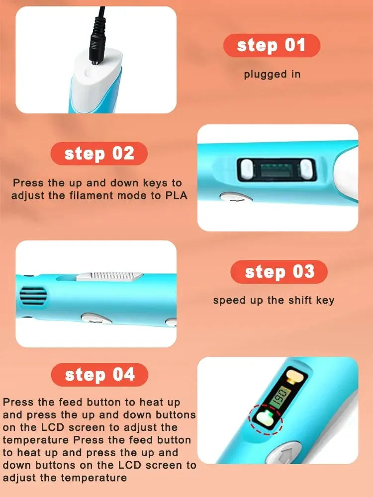 Electronic 3D Printing Pen with 9M PLA Consumables High-Temperature 3D Graffiti Tool Intelligent Toy Christmas Birthday Gift