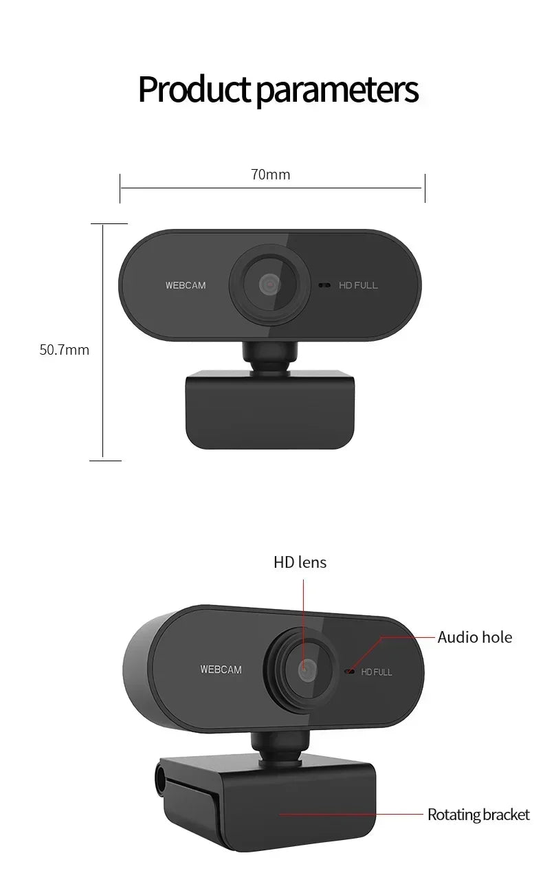 1080P Mini Webcam with Microphone Auto Focus USB 30fps