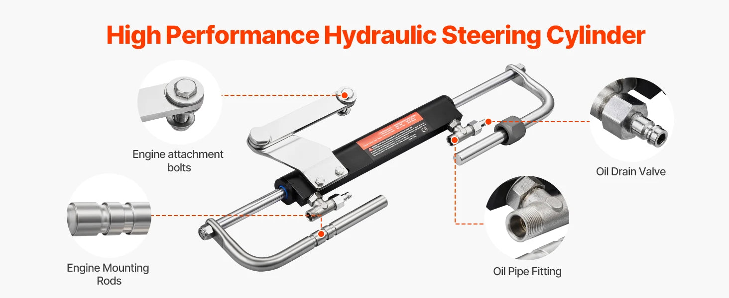 90-PS-Hydraulik-Außenbordsteuerungskit mit Steuerstand, Zylinder und 26-Fuß-Schläuchen
