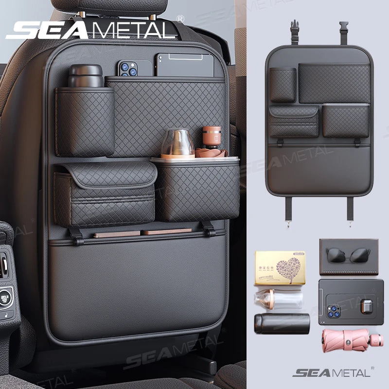 SEAMETAL Luxury Car Seat Back Storage Bag Multifunction Backseat Organizer Storage Pocket Wear-Resistant Seat Anti Kick Guard