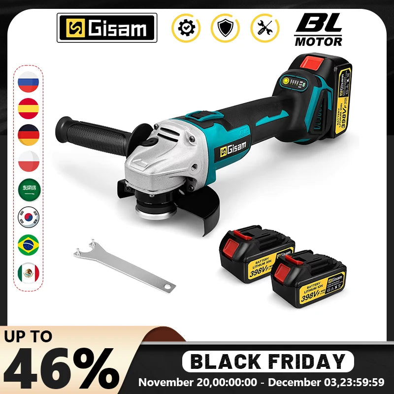 Gisam 125mm M14 Brushless Angle Grinder Cutting Machine Cordless Electric Angle Grinder Power Tools for Makita 18V Battery Pins