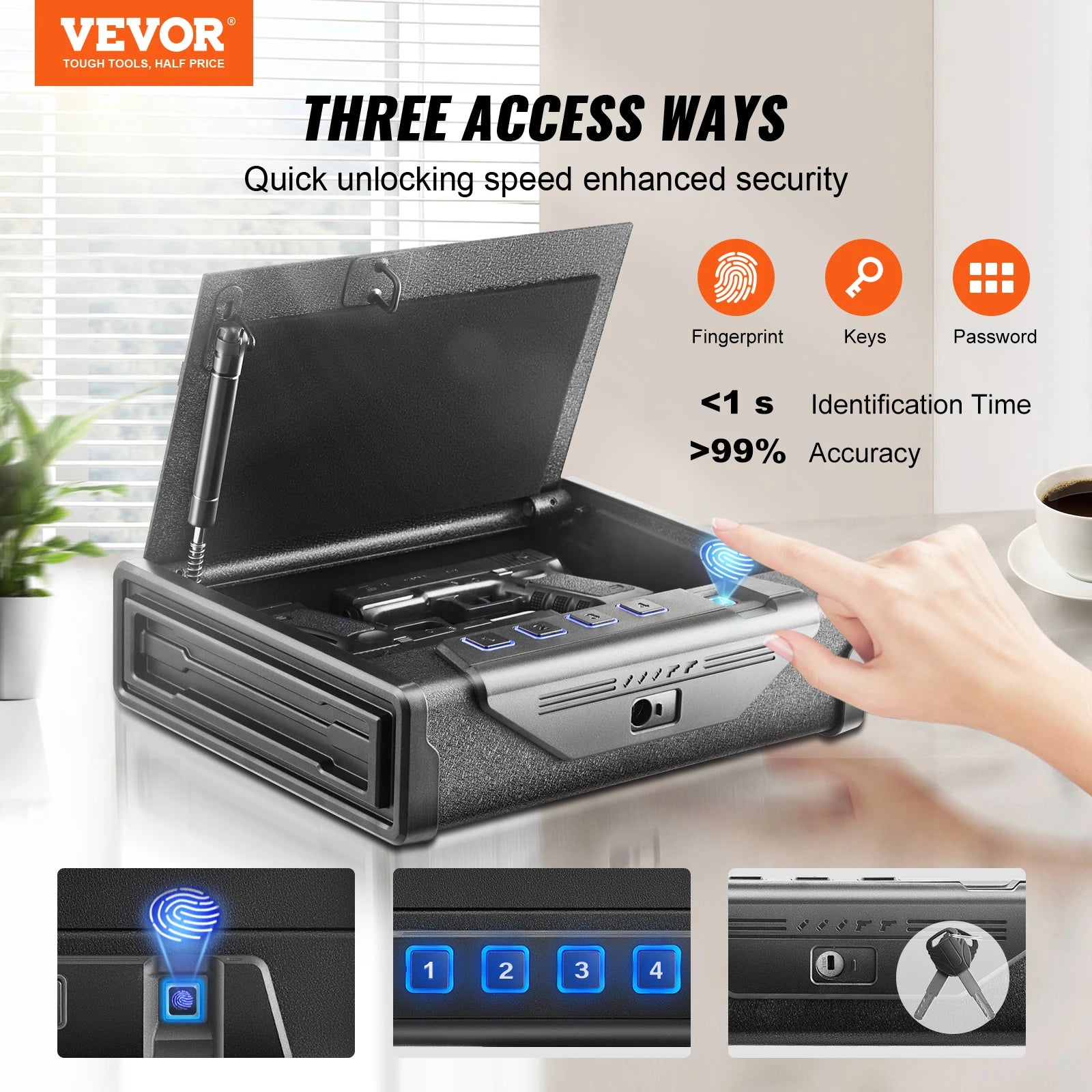 VEVOR Q235 Steel Pistol Safe with Biometric Quick Access