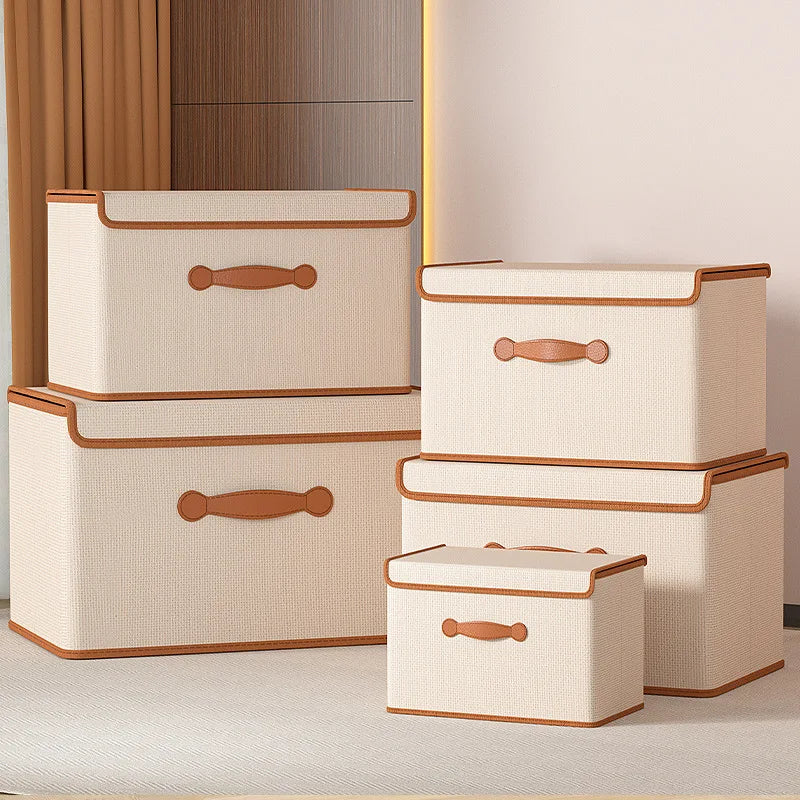 Beige Fabric Storage Box with Lid, 11/26/42L Labels
