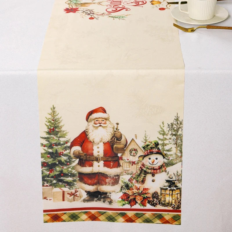 Vintage Christmas Table Runner Retro Santa Claus Table Cover Christmas Decorations For Home 2025 Navidad Noel Gift New Year 2026