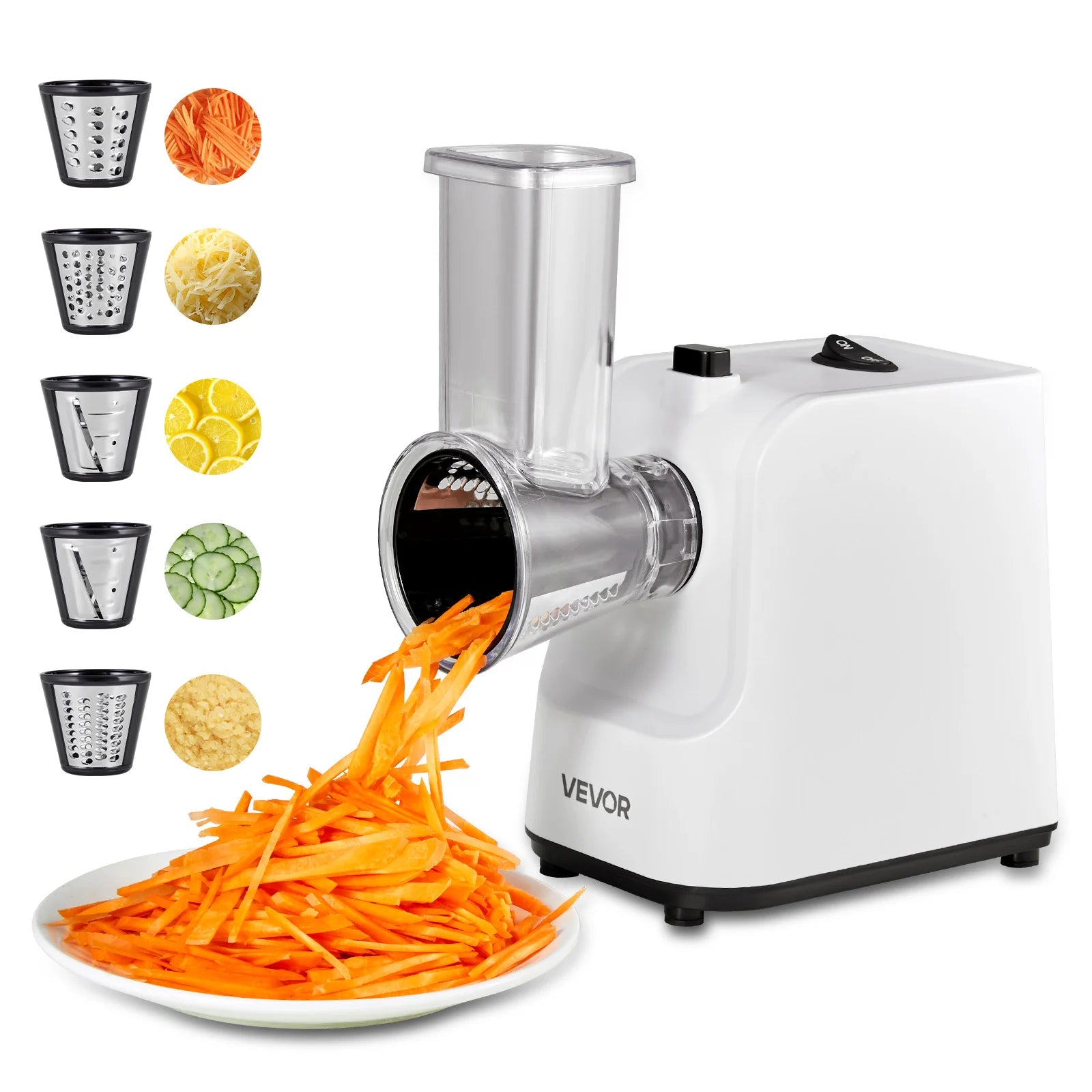 Affettatrice Elettrica per Verdure e Grattugia per Formaggio 200W Tagliaverdure 5-in-1