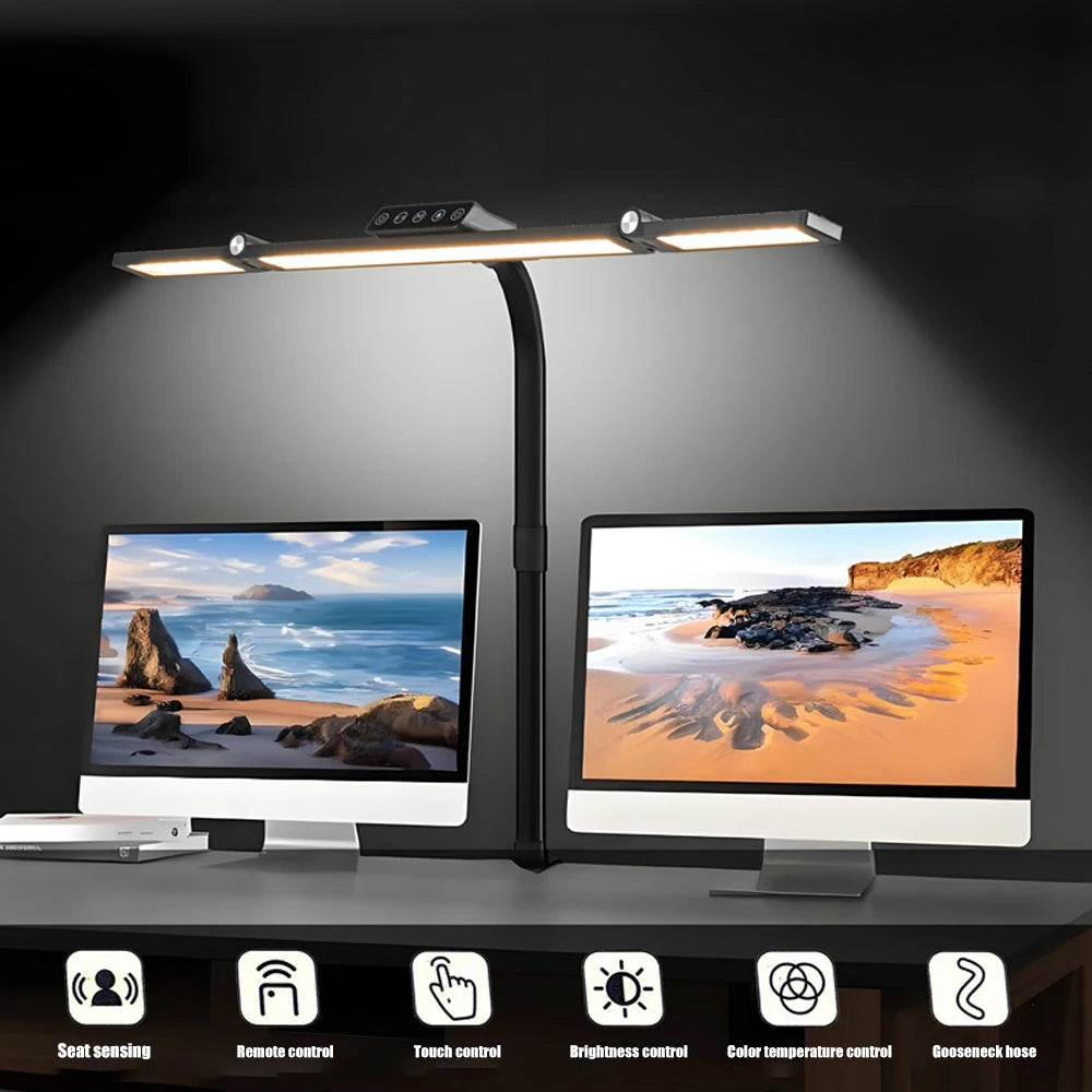 Nastaviteľná LED stolová lampa so svorkou a automatickým stmievaním svetla