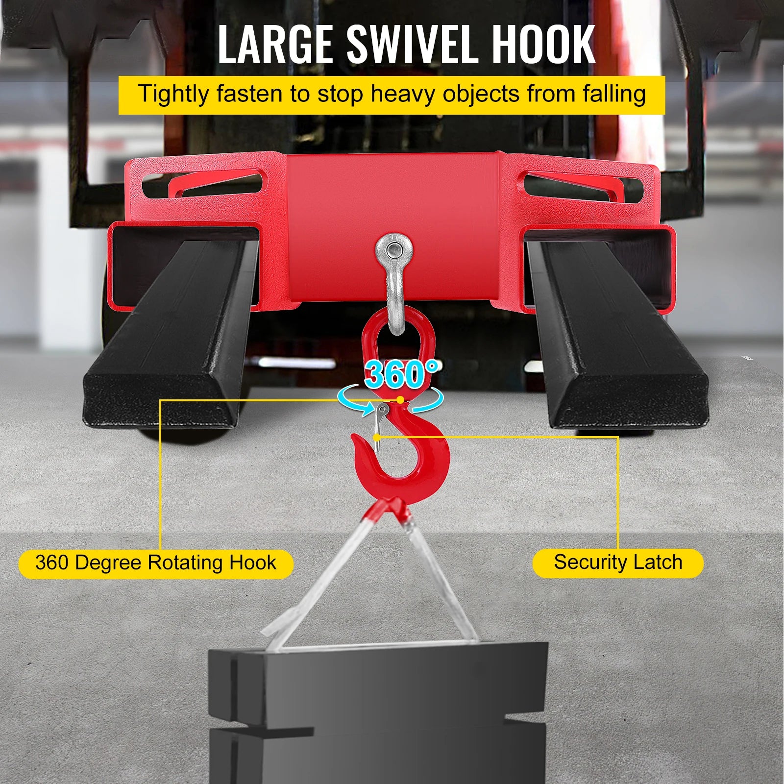 Forklift Lifting Hook 3 Ton (6600 lbs) Swivel Hoist Attachment