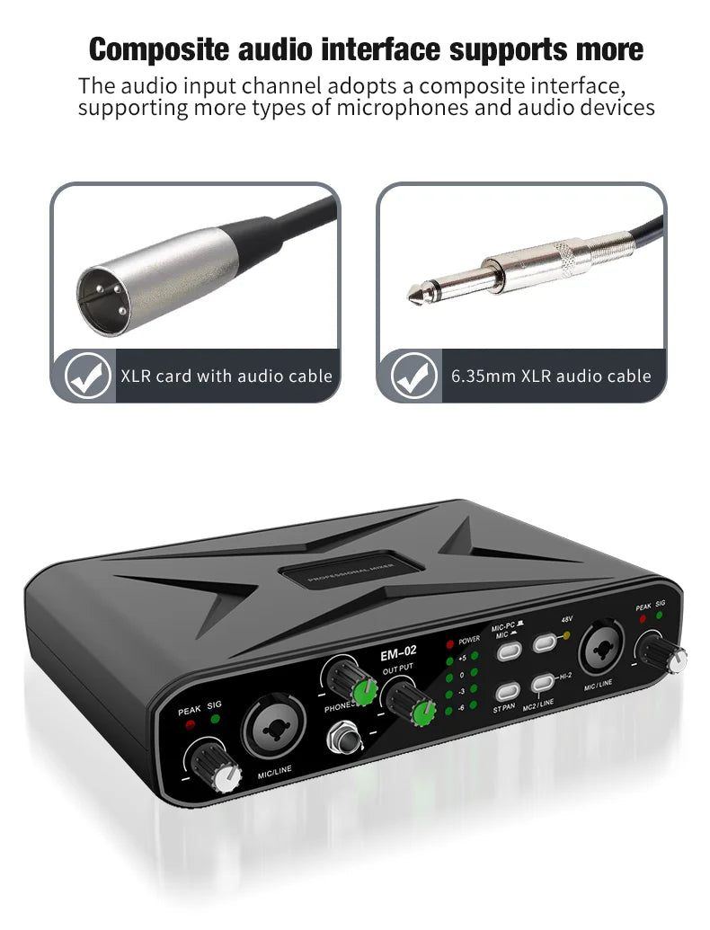 EM-02 USB Audio Interface met Microfoonvoorversterker