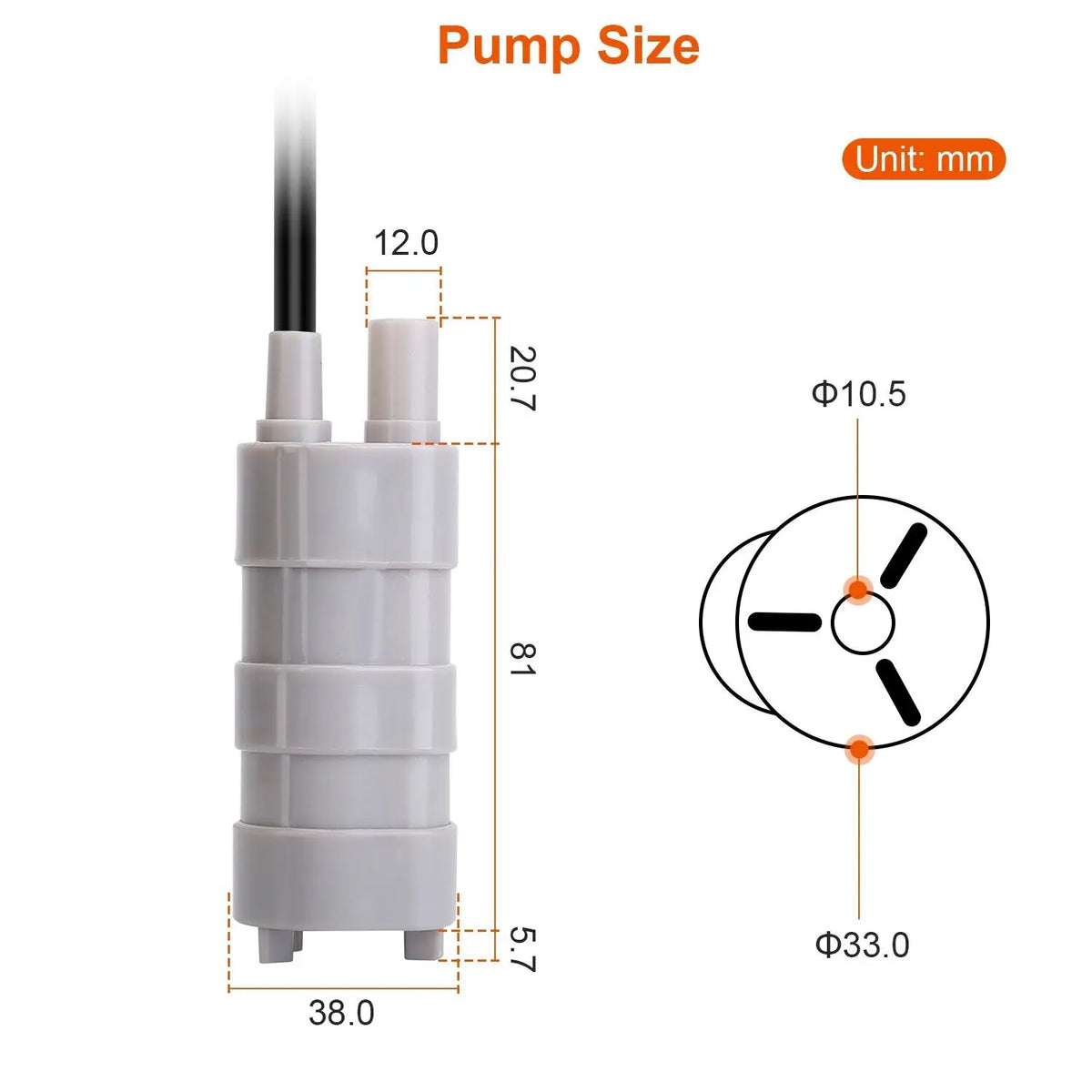 Pompe à eau submersible 12 V, débit indiqué de 1000 L/h