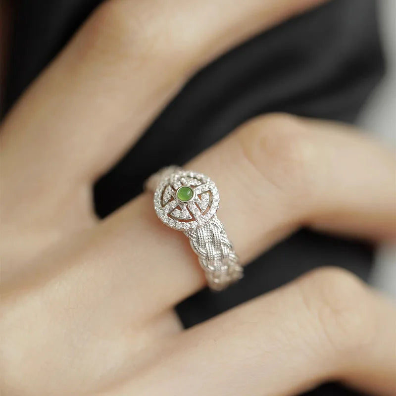 925 Sterling Silver plated Liquid Lava Hetian Jade Bamboo Ring for Women Girl Gift Irregular Vintage Jewelry Dropshipping