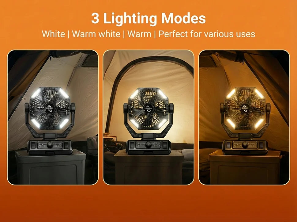 coldSky 20000mAh Camping Fan with 4 LED Lights and Remote Control 8 Speed Adjustable Rechargeable Outdoor Fan for Tent Fishing