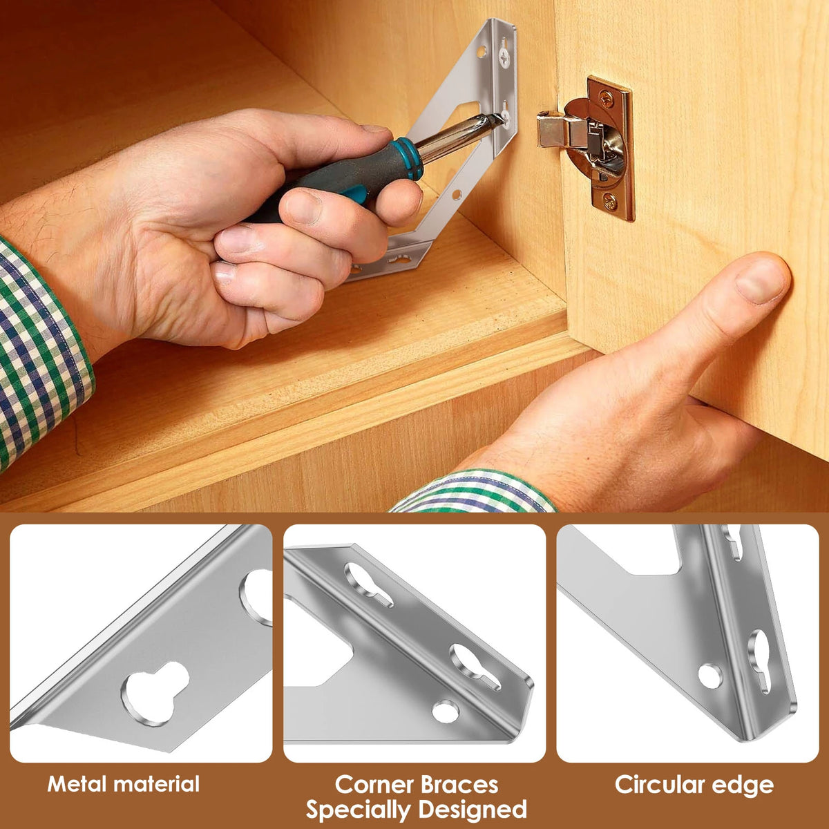 Connecteurs d’angle pour meubles en acier inoxydable, lot de 10