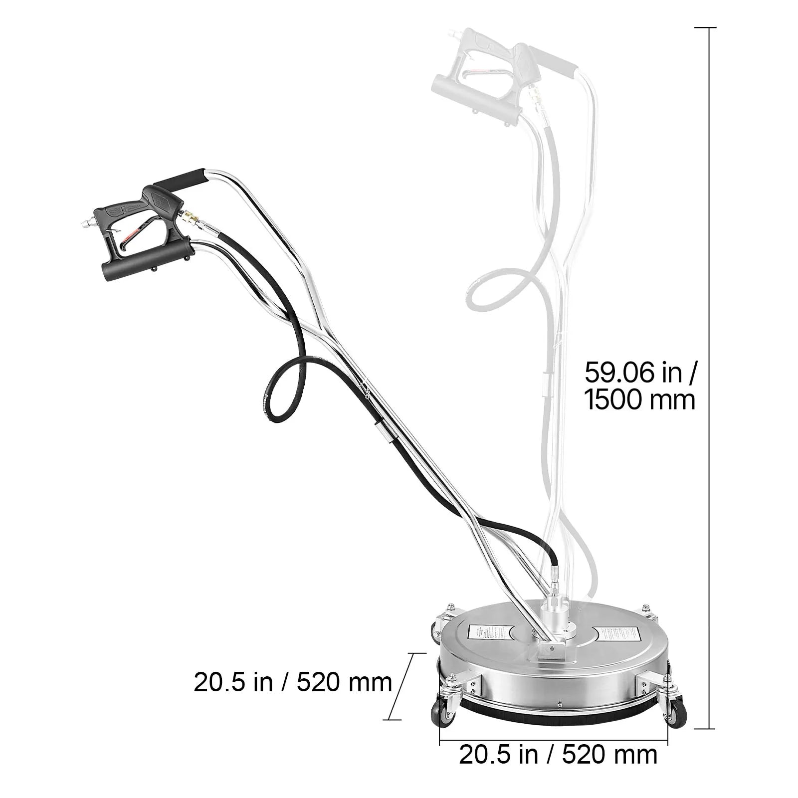 Pressure Washer Surface Cleaner with 4 Wheels for Concrete Patio Deck
