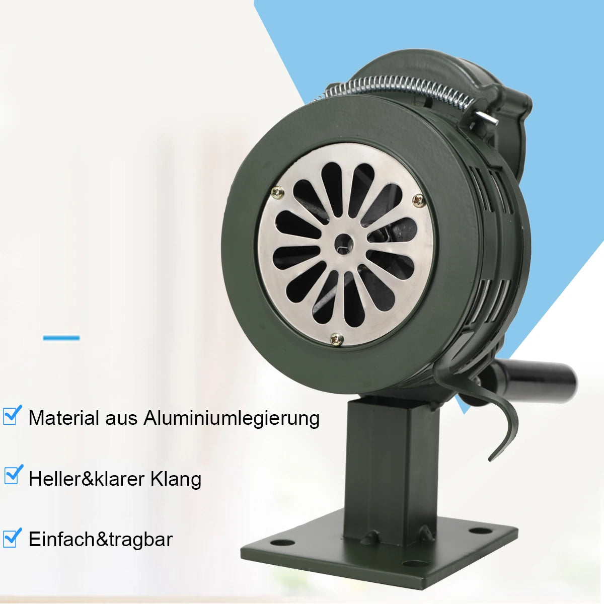LK-100A Handhållen Siren Aluminiumlegering Manuell vevbar Siren Luftanfall Siren 110dB Högt Alarm för Nödsituation Skola Shopping Brand- och Luftsäkerhetslarm System