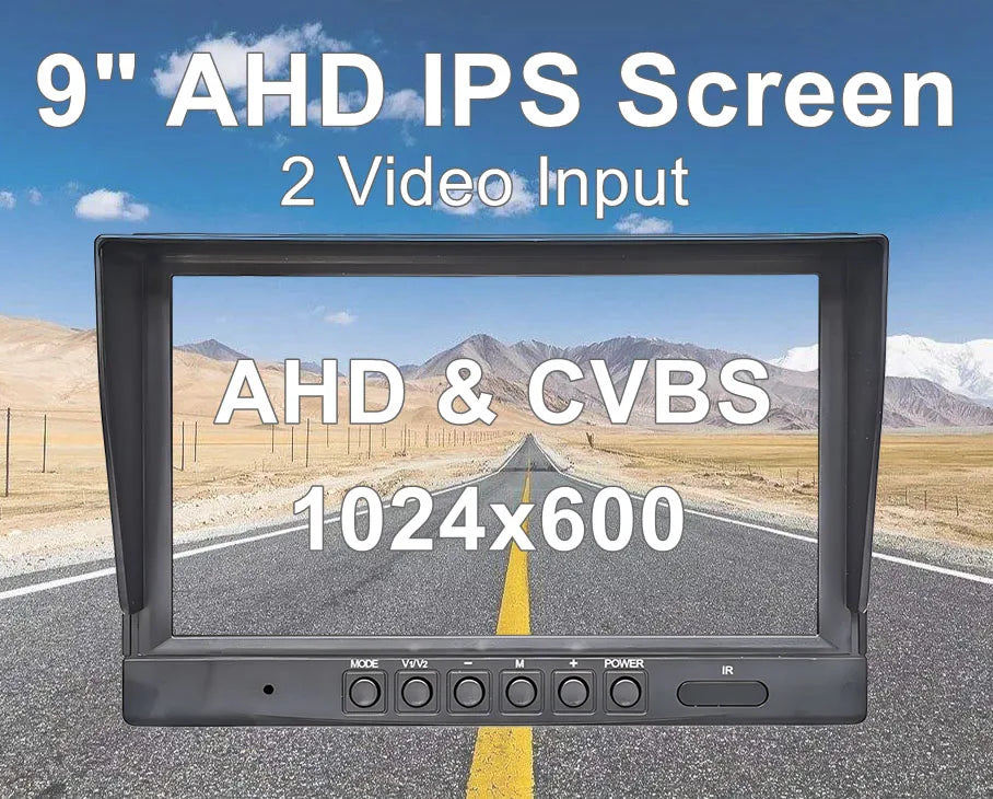 DIYSECUR 9-Zoll AHD IPS LCD HD Monitor Rückfahrbildschirm Auto Monitor Max Unterstützung 1080P AHD CVBS Auto-Kamera 4PIN Videoeingang