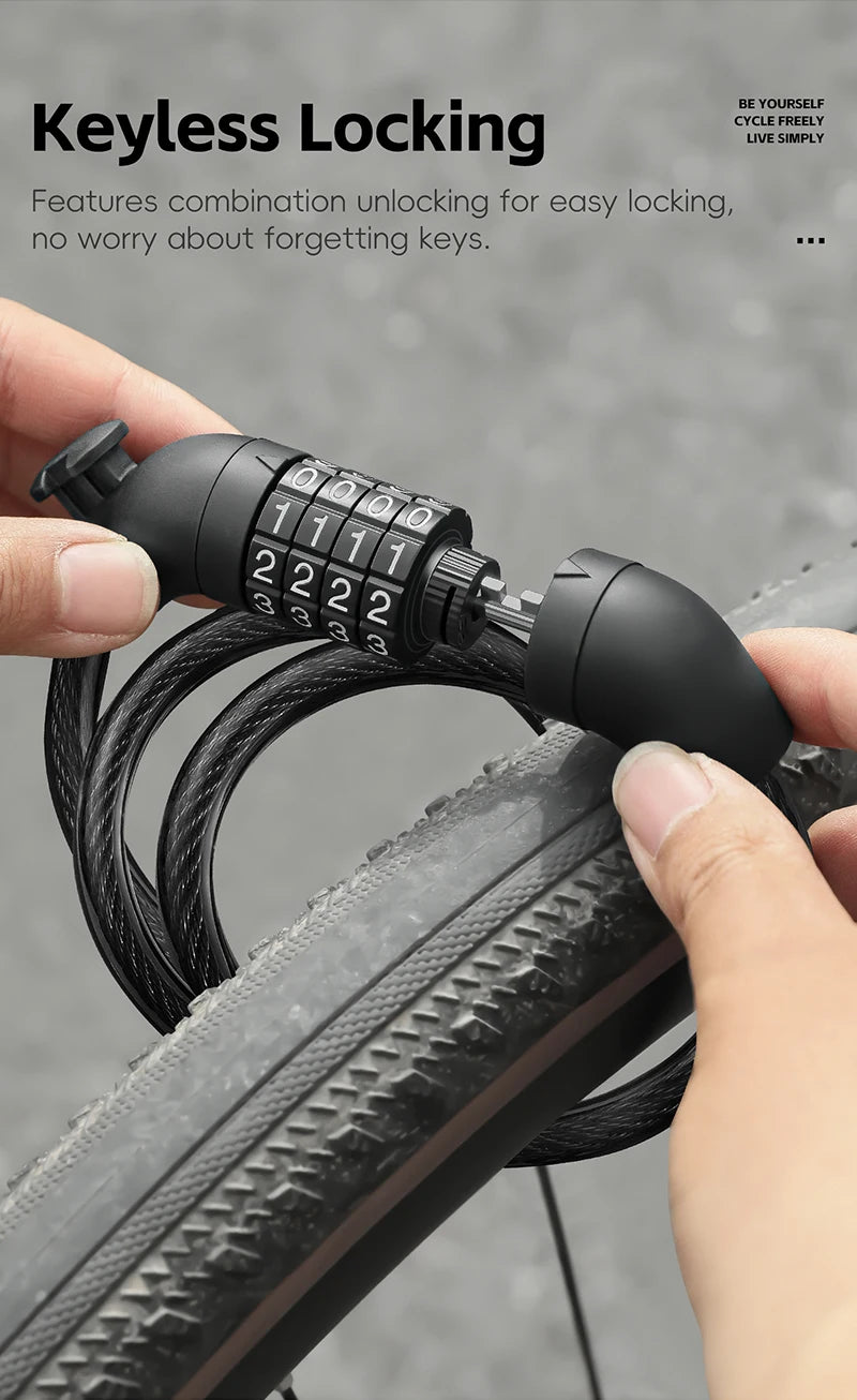 WEST BIKING 4-ciferná kombinovaná zámka káblové zámky zo siete oceľový drôt bicykletový zámok s proti krádeži s držiakom pre elektrický bicykel, kolobežku a bránu bezpečnosť