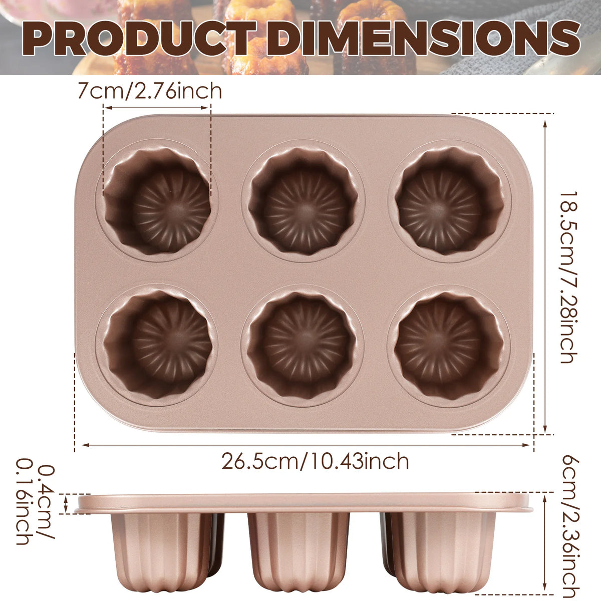 Carbon-Steel Canelé Pan, 6, 9 or 12 Cavities