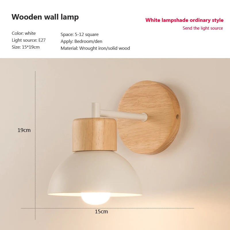 Wood-and-Metal E27 Wall Light, Warm-White Bulb Options