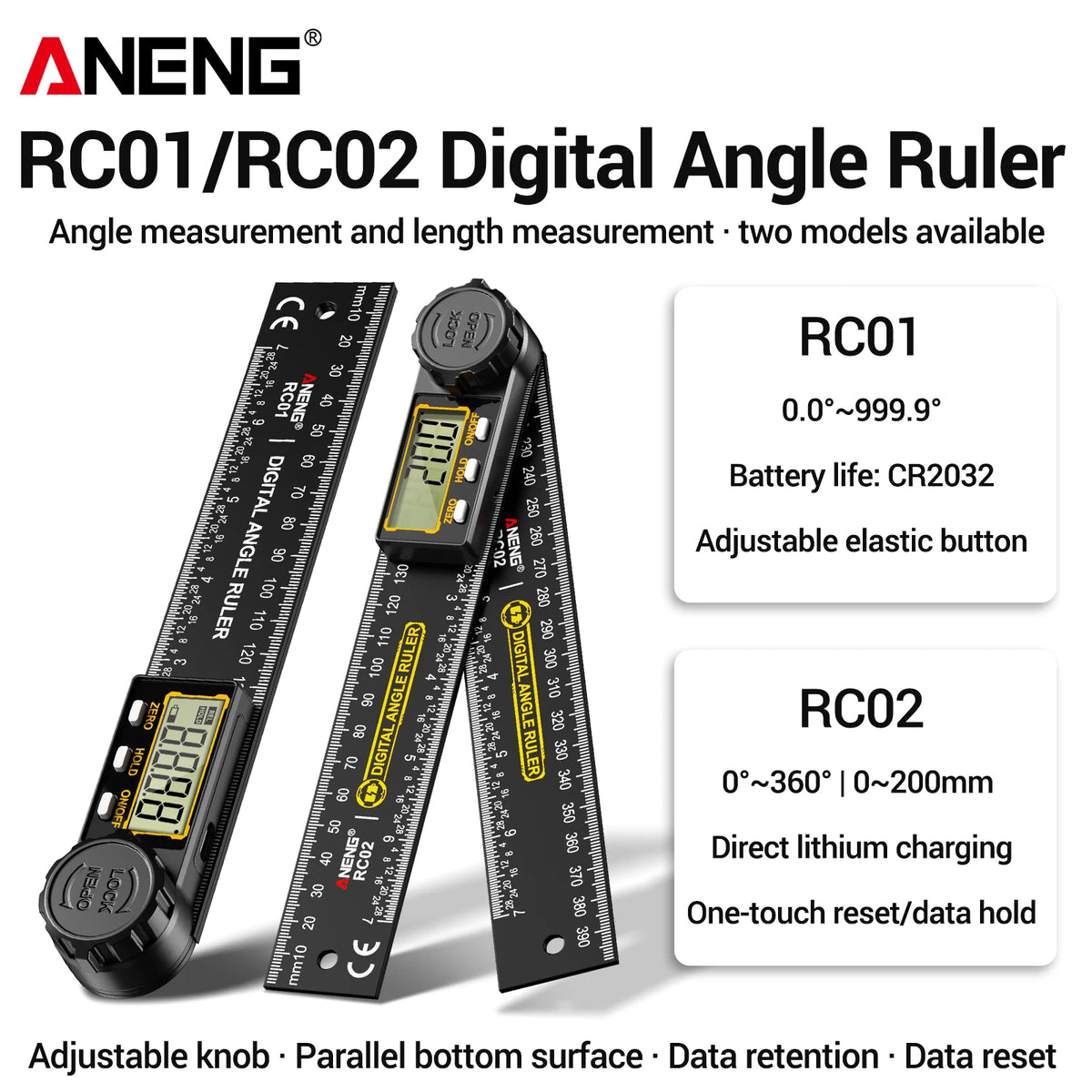 محدد زوايا رقمي ANENG RC01، من 0 إلى 999.9°