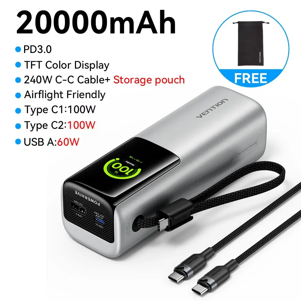 Power Bank 165W 20000mAh Szybkie Ładowanie Ładowarka do Laptopa i Telefonu