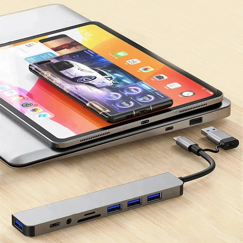 Concentrador USB-C 8 en 1 con puertos SD/TF y de 3.5mm
