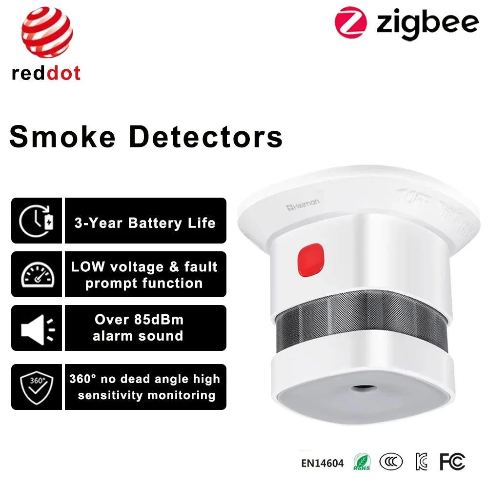 Detector de humo Zigbee HEIMAN para seguridad del hogar inteligente