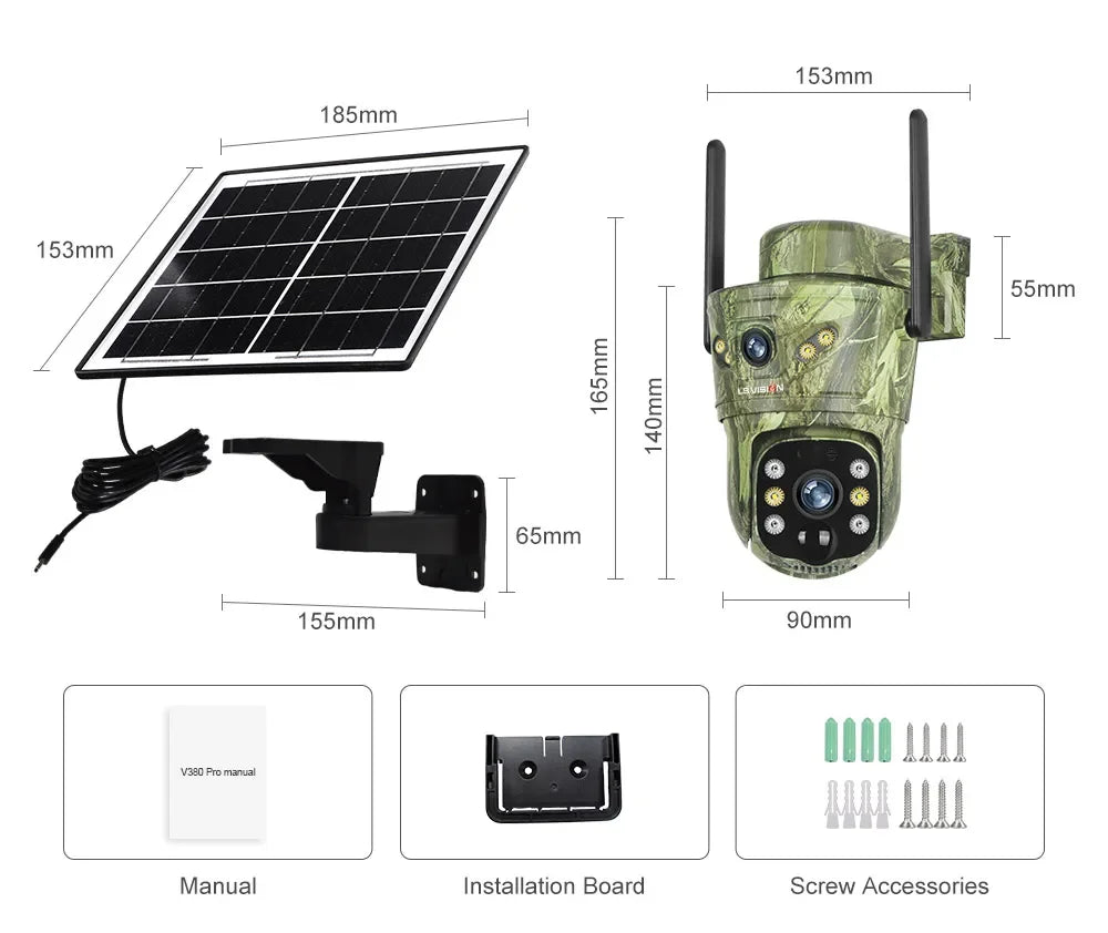 4K Solar Security Camera with 360° PTZ, 4G/WiFi & Dual Screen